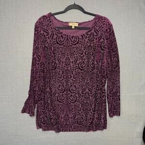 Notations Velvet Velour Burnout Blouse Top 2X Burgundy Whimsigoth Fairy Boho